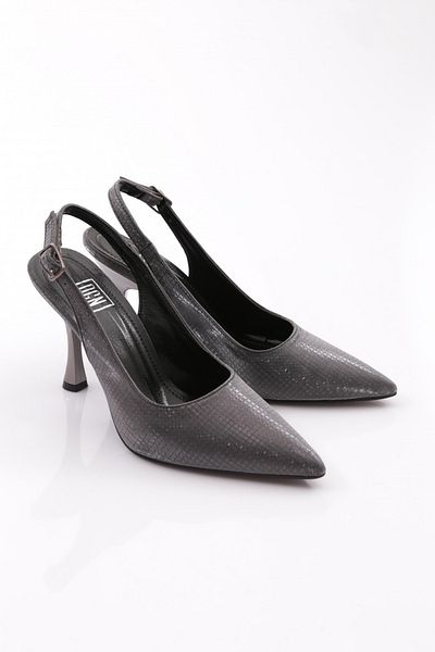 DGN Pantofi de damă cu vârf ascuțit cu toc deschis, crocodil platină 21213534