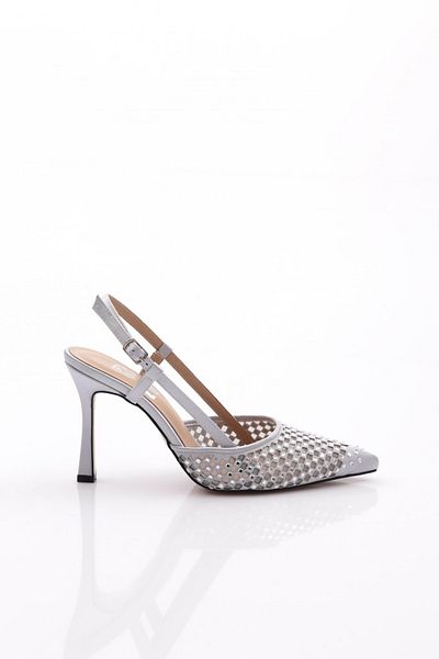DGN Rochie de seara de dama din satin argintiu Pantofi cu toc - Legat la spate 7815535