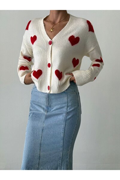 Bisou Heart Pattern Women's Knitwear Cardigan