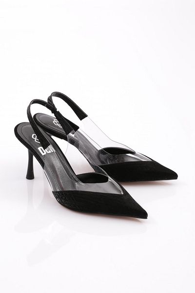 DGN Pantofi de damă cu toc negru - importați cu cravată la spate 81323564