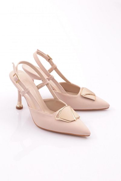 DGN Γυναικεία παπούτσια με τακούνι Nubuck Nude Color - Πόρπη και ανοιχτή πλάτη 6223534