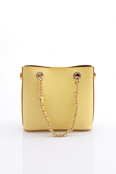 DGN Women's Flower Brooch Chain Detailed Bag Yellow 81103555