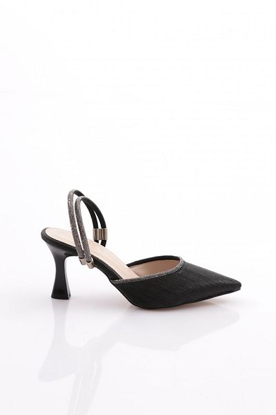 DGN Pantofi de seară cu toc decorati cu piatră de damă, negru argintiu 262341102145322322