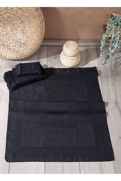 sarra Fringed 3-Piece Dark Etamine Prayer Rug Set - Black