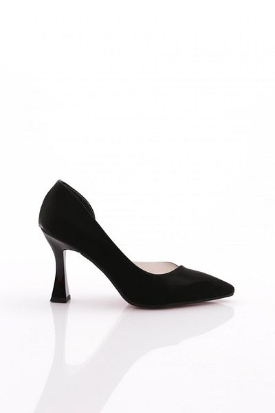 DGN Pantofi cu toc înalt pentru femei, cu vârf ascuțit, decoltat, lateral, cristal negru 176421029