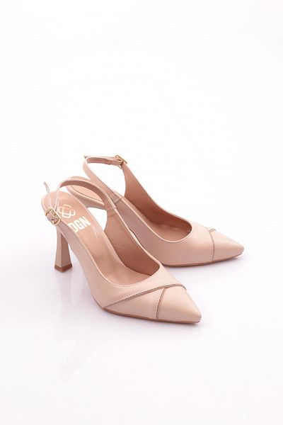 DGN Pantofi cu toc pentru damă, cu vârf ascuțit, cu curele la gleznă, bronz 910221029