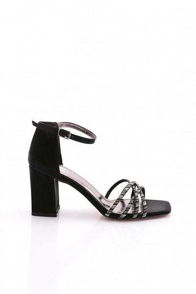 DGN Pantofi cu toc brodat cu piatra de dama cu dungi negre 26231921482322