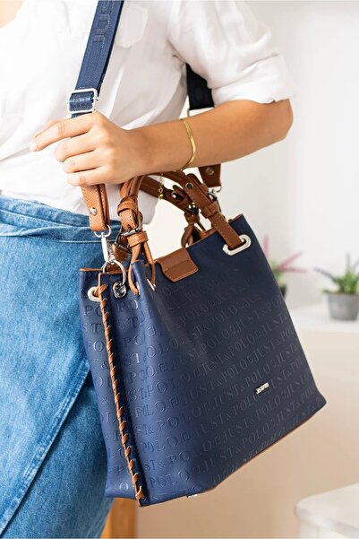 Just Polo Women's Embossed Patterned Magnetic Snap Closure Hand and Shoulder Bag