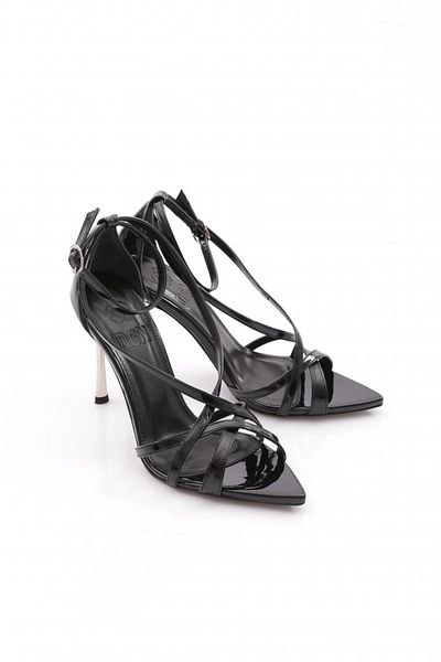 DGN Black Patent Leather Women's Evening Dress Heels - 66313481