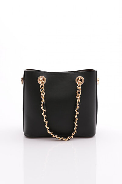 DGN Women's Flower Brooch Chain Detailed Bag Black 81103555