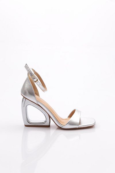 DGN Pantofi de rochie de seara cu toc de dama, argintiu sifonat 353833210