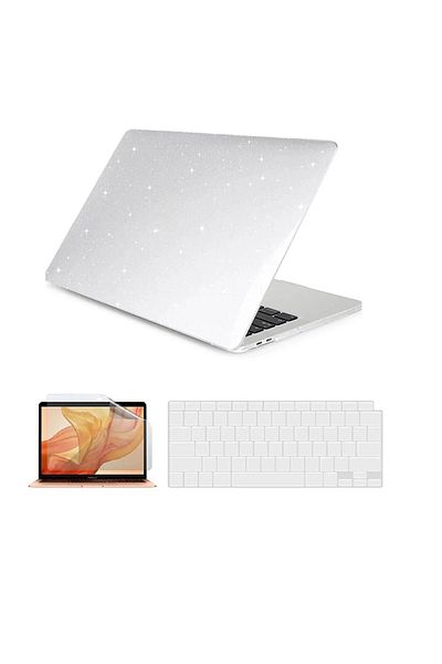 Fibaks لجهاز Apple Macbook Air 13 M1 Chip 2020 A2337 غطاء حماية شفاف فضي واقي شاشة لوحة المفاتيح