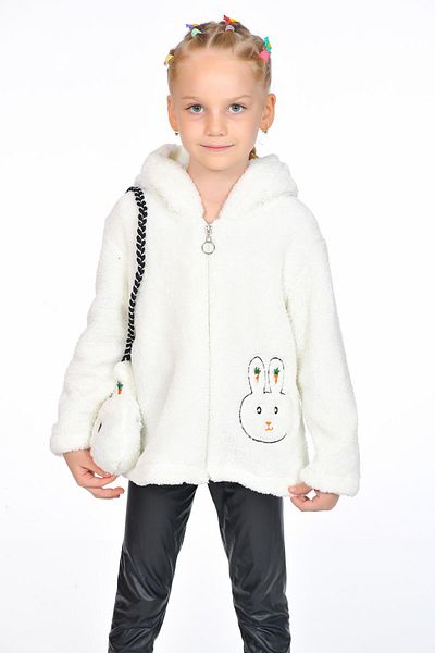 Kamex Palton pentru fetiță cu glugă Welsoft Rabbit cu două fețe și geantă