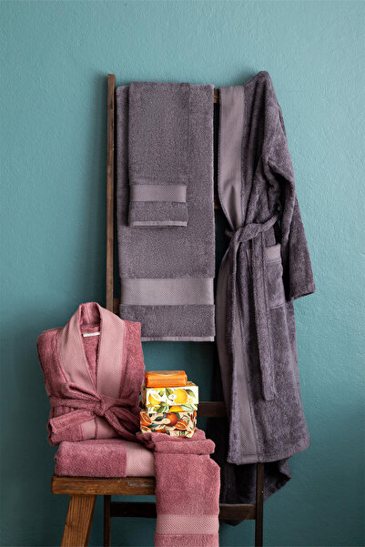 Apricitas HOME Set halate de familie din bambus Dusty Rose/Grey închis
