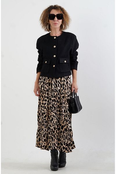 Zelish My Sister Fusta din satin cu efect leopard bej