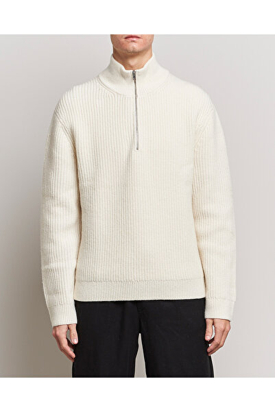BLUE STREET White Men's Oversize Zippered Fishing Knitwear Sweater