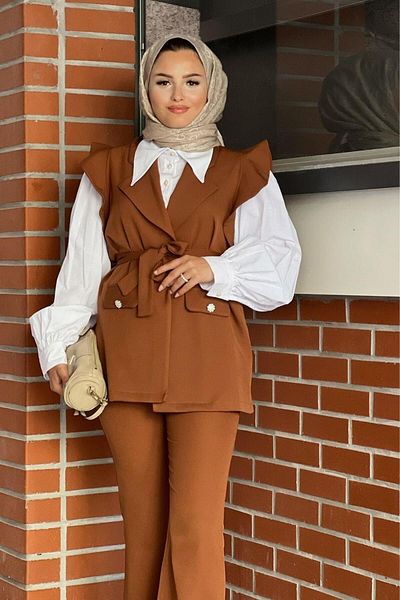 Şule Giyim Hürrem Vest Suit Brown