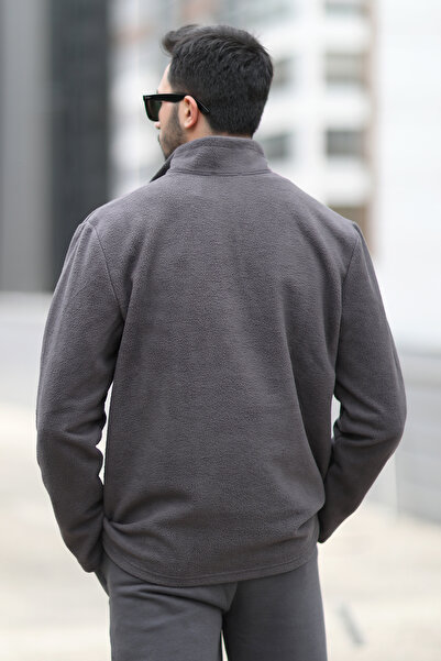 JB John Borners Men's Winter Anthracite Fleece Sweatshirt - Half Zipper, Stand Collar Throat - 6053