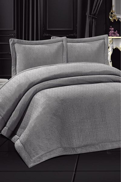 Çeyiz Diyarı Gray Velvet Double Story Filled Bedspread