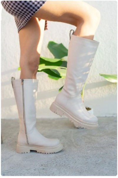 Berfu shoes Bej Cilt Kadın Çizme