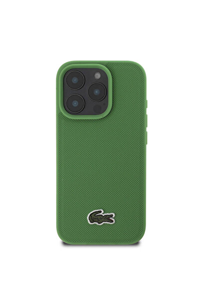 Lacoste iPhone 16 Pro Max Kılıf Lacoste Lisanslı PU Pike Desenli İkonik Timsah Dokuma Logolu Yeşil