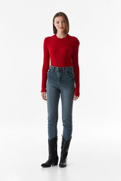 Fulla Moda Corded Crew Neck Knitwear Sweater