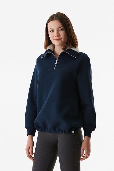 Fulla Moda Основен суитшърт с плюшена яка и ограничител на талията
