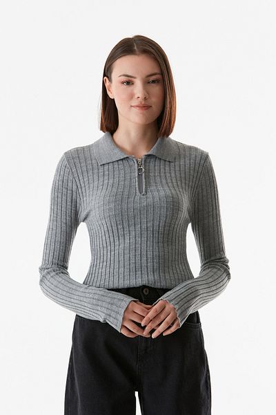 Fulla Moda Pulover tricotat cu guler de cămașă cu jumătate de fermoar