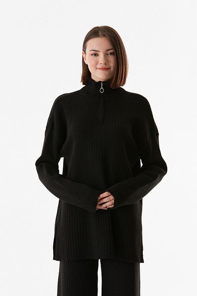 Fulla Moda Basic Ribbed Stand Collar Palazzo Set