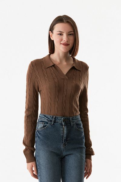 Fulla Moda Hair Braided Shirt Collar Knitwear Sweater
