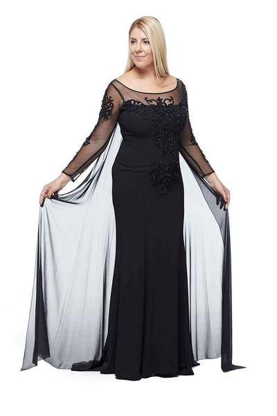 Moda Berray 8028 فستان سهرة طويل الأكمام من الشيفون باللون الأسود