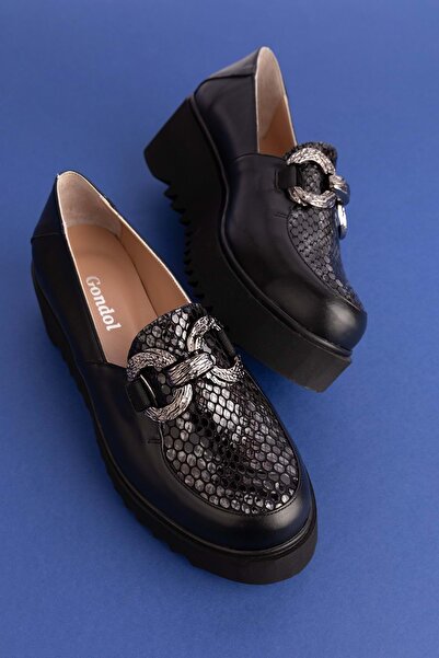 Gondol Genuine Leather Wedge Heeled Buckle Shoes Ast.8403