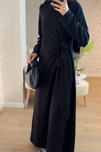 Salih Çelebi 2168 Side Tie Belted Dress - Black