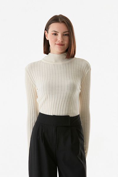Fulla Moda Ribbed Stand Collar Knitwear Sweater