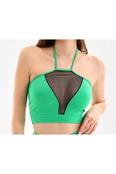 Rosy Live in style Crop cu gât cu capul verde brazilian cu detaliu din tul negru în față