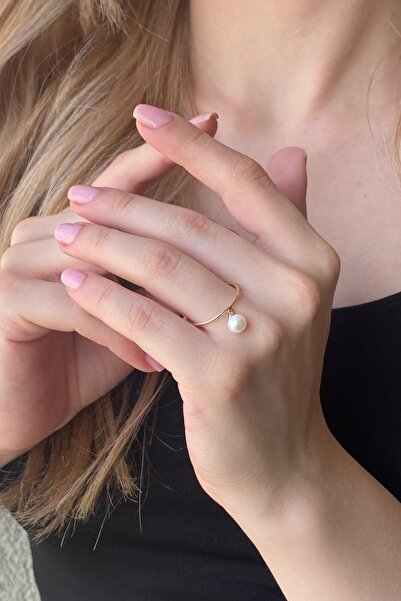 Birinci1926 14 Ayar Altın 6 Mm Doğal Inci Sallantılı Yüzük