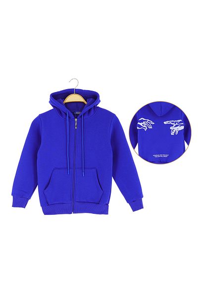 Atabay Kids ATABAY 244-10-24 Ζακέτα με κουκούλα για άνδρες - Τυπωμένο στο χέρι τόξο, 3 κλωστές, 13/16 ετών