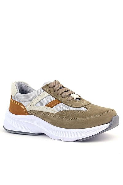 Rakerplus Pantofi sport pentru copii, din piele naturală, anatomici, cu șireturi, de culoare nisip