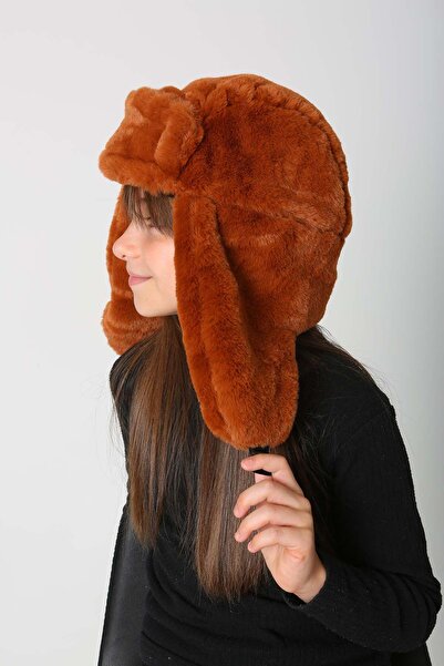 REMSA Brick Colored Children's Beret Hat - Plush with Snap Fasteners and Headphones Rkş-Ç-03