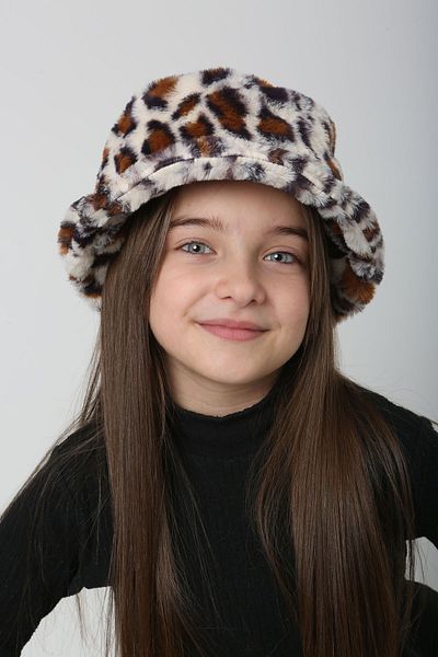 REMSA Ecru Leopard Patterned Children's Plush Bucket Hat - Rkş-Ç-01