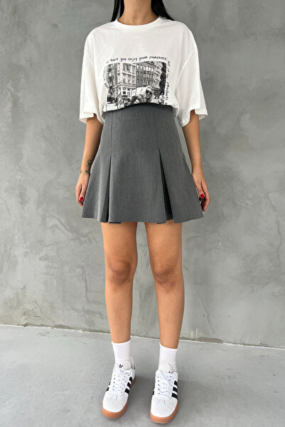 Seda Yalçın Atelier Gray Pleated Zippered Mini Skirt