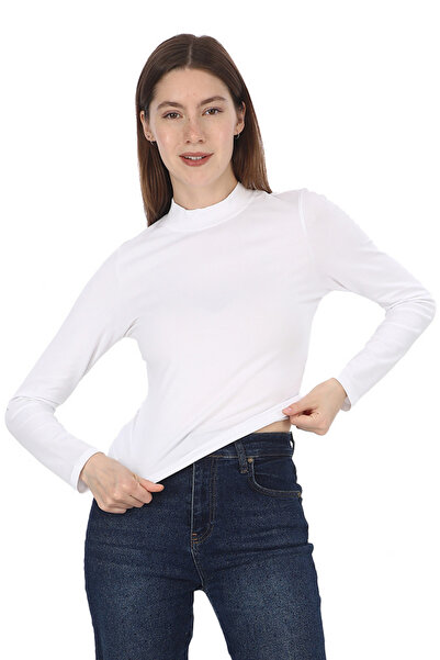 penyebizden Dik Yaka Penye Tişört-Beyaz