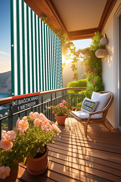 ViVeri (Kuşgözlü) EnXBoy Her Ölçü Vardır Çizgili Balkon Perdesi Bağcıklı Gaba...