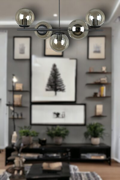 Fer Avize Neron Özel Tasarım Siyah Renk Globe Bal Camlı Salon - Mutfak - Yatak Odası 5'li Avize