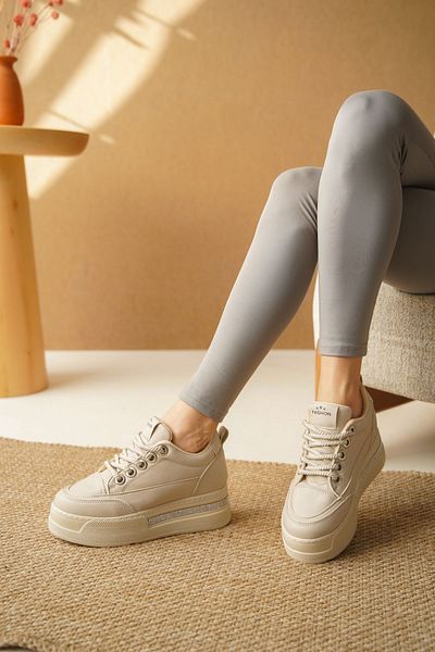 MODAADAM Pantofi sport maxi pentru femei Skin Leather - Toc cu pană ascuns