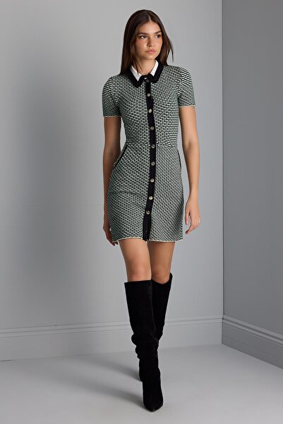 JOIN US Polo Yaka Desenli Multi Triko Elbise