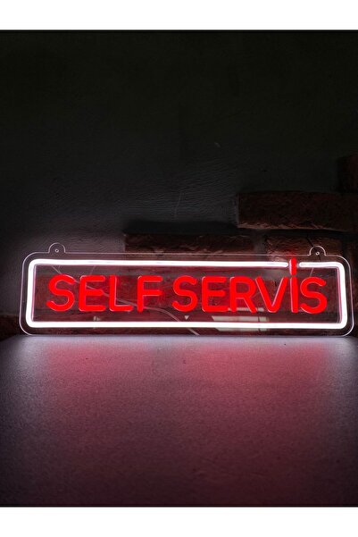 Neonite 'SELF SERVİS' Işıklı Neon Led Dekoratif Duvar Yazısı Tabelası (50X12CM)