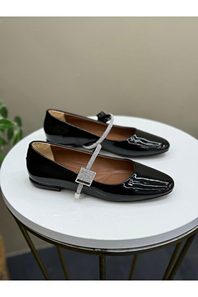 DİVA Diva Μαύρο λουστρίνι με πέτρινες λωρίδες Γυναικείο καθημερινό Μπαλαρίνα