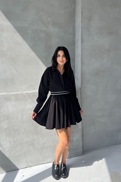 Seda Yalçın Atelier Black Elastic Waist Zippered Long Sleeve Dress
