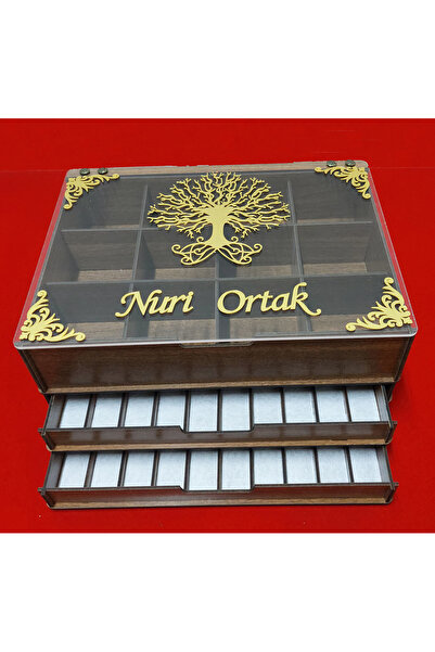 aswood Kişiye Özel Şeffaf Kapaklı Ahşap Tesbih ve Saat Koleksiyon Kutusu Tesp...